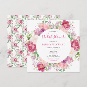 Pink and Purple Peony Flowers Bridal Shower Invitation