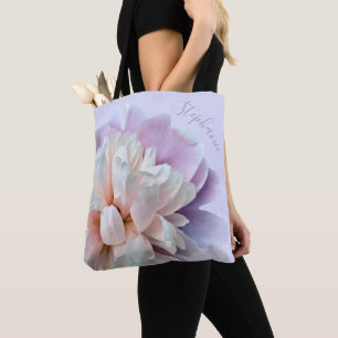 Pink and Purple Peony Personalized Script Name Tote Bag
