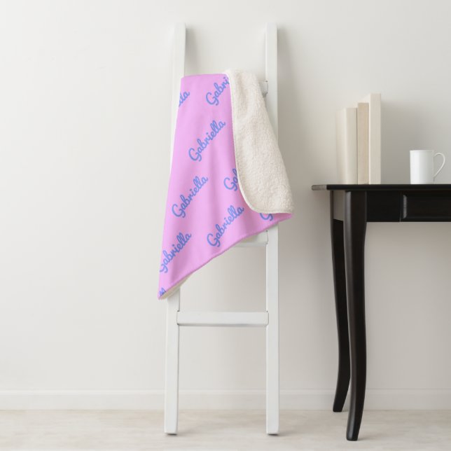 Pink and Purple Personalized Cursive Name Pattern Sherpa Blanket (In Situ)