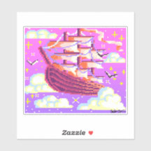 Pink and purple Pixel flying ship 