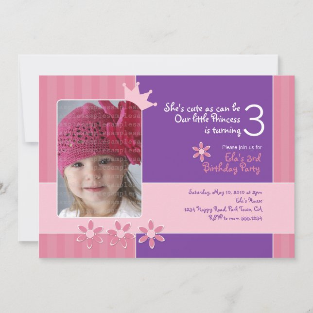 Pink and Purple Princess Invitation Photocard (Devant)