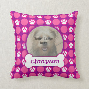 Pink and Purple "Puppy" Dots Photo Template Throw Pillow