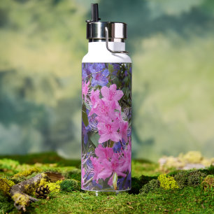 Pink and Purple Rhododendrons Floral Water Bottle