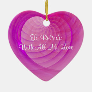 Pink and Purple Ribbed Heart Keepsake Ceramic Ornament