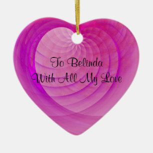 Pink and Purple Ribbed Heart Valentine's Keepsake Ceramic Ornament