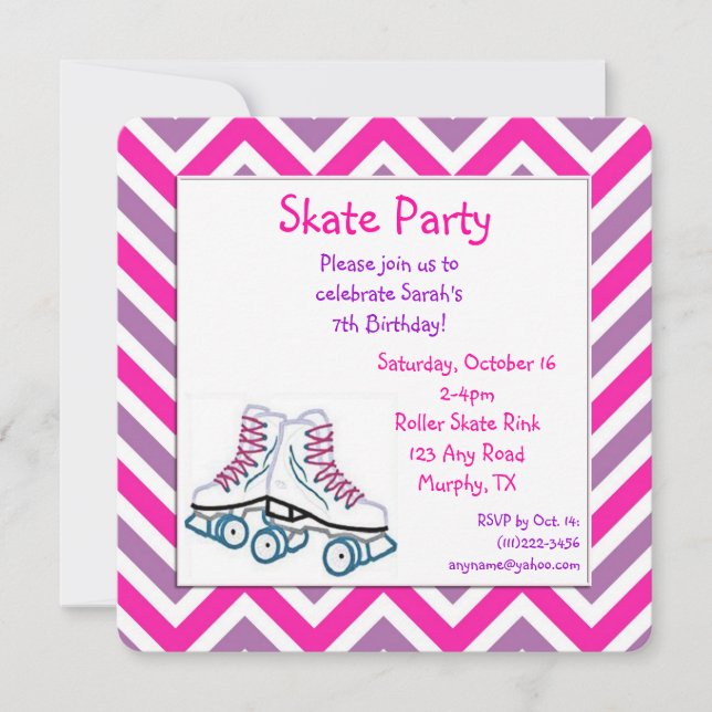 Pink and Purple Roller Skate Birthday Invitation (Front)