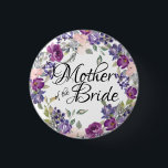 Pink and Purple Rose Floral Mother of the Bride 1 Inch Round Button<br><div class="desc">Very pretty pink and floral mother of the bride button. Blush pink and plum roses are nestled in dark purple wildflowers and green leaves.</div>