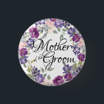 Pink and Purple Rose Floral Mother of the Groom 1 Inch Round Button<br><div class="desc">Very pretty pink and floral mother of the groom button. Blush pink and plum roses are nestled in dark purple wildflowers and green leaves.</div>