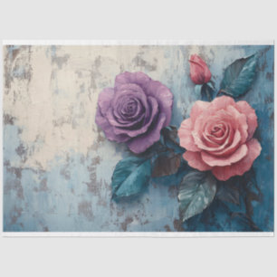 Pink and Purple Roses Distressed Decoupage Tissue Paper