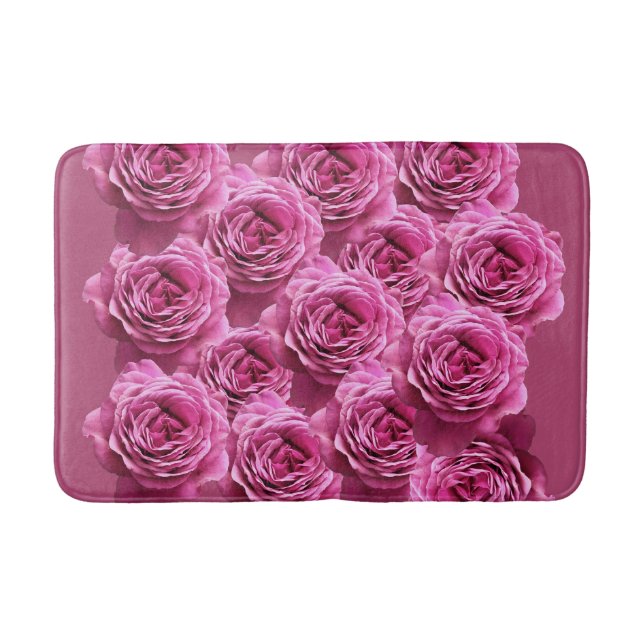Pink and purple roses patterns bath mat (Front)
