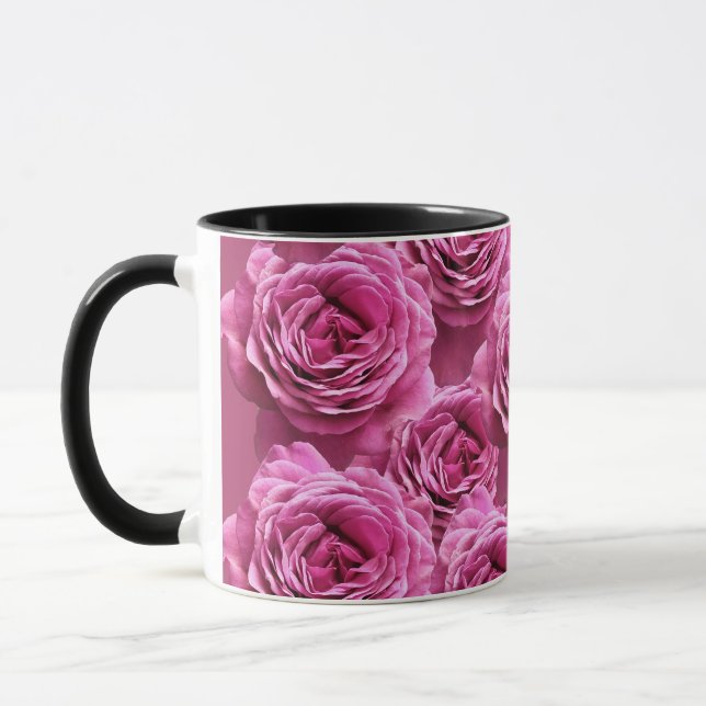 Pink and purple roses patterns mug (Left)