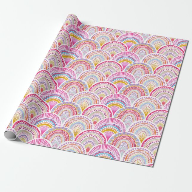 Pink and Purple Seigaiha Wave Oriental Pattern  Wrapping Paper (Unrolled)
