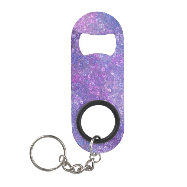 Pink And Purple Sequins Bling  Keychain Bottle Opener (Front)