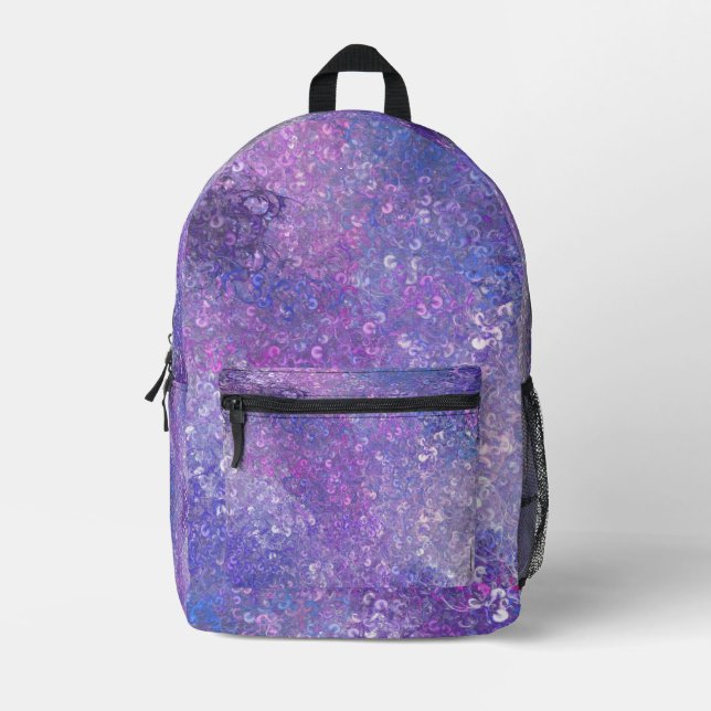 Pink And Purple Sequins Bling  Printed Backpack (Front)