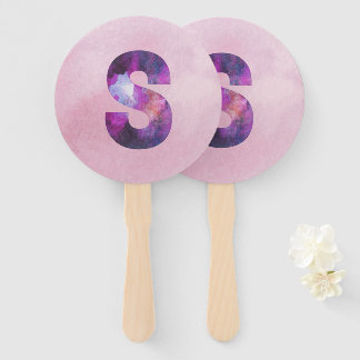Pink and Purple Space Galaxy Letter S Hand Fan