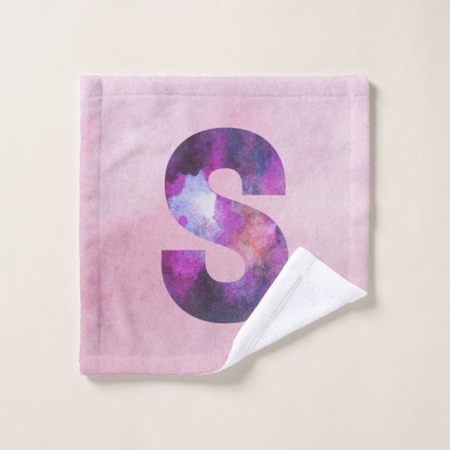 Pink and Purple Space Galaxy Letter S Wash Cloth (Wash Cloth)