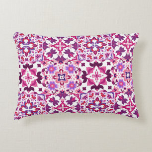 Pink and Purple Spanish Tiles Accent Pillow