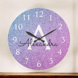 Pink and Purple Sparkle Glitter Monogram Name Large Clock<br><div class="desc">Pink and Purple Sparkle Glitter Monogram Name and Initial Serving Wall Clock. The Wall Clock makes the perfect gift for someone who loves silver sparkle glitter.</div>