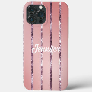 Pink and Purple Sparkle Stripes Custom Name iPhone 13 Pro Max Case