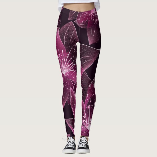 Pink and Purple Sparkling Flower Leggings (Front)