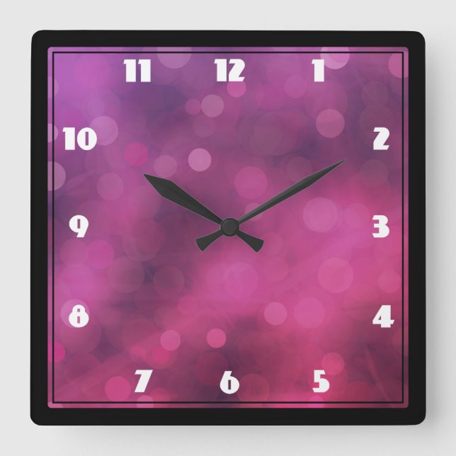 Pink and Purple Sparkling Lights Bokeh Pattern Square Wall Clock (Front)