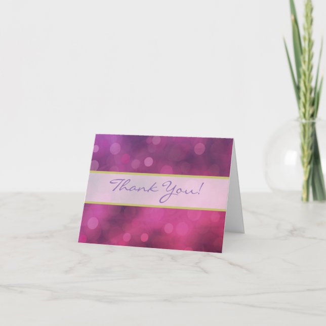 Pink and Purple Sparkling Lights Wedding Thank You (Front)