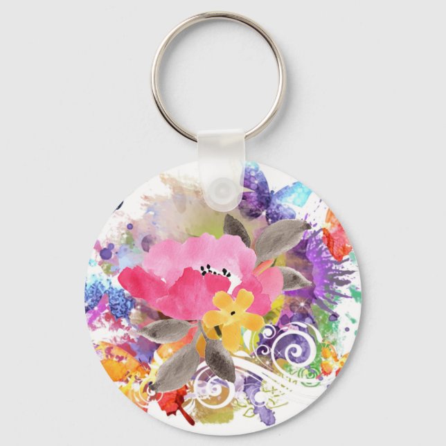Pink and purple splash on     keychain (Front)
