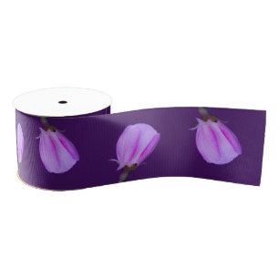 Pink and Purple Spring Blossom Inverted  Grosgrain Ribbon