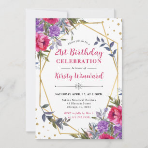 Pink and Purple Spring Flowers Frame Birthday Invitation