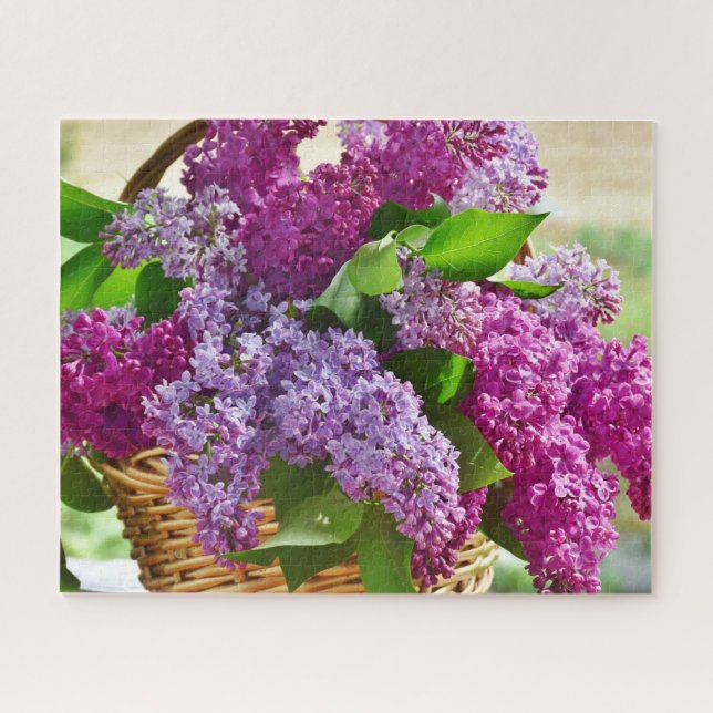Pink and Purple Spring Lilac Flowers in a Basket  Jigsaw Puzzle (Horizontal)