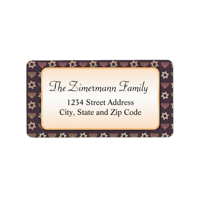 Pink and Purple Star of David Menorah Pattern Label (Front)