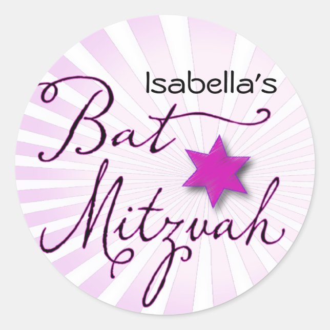 Pink and purple starburst Bat Mitzvah Classic Round Sticker (Front)