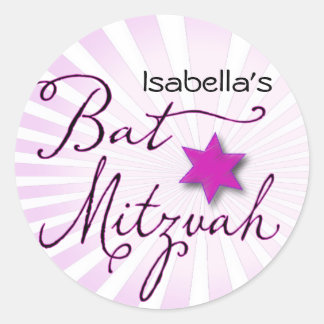 Pink and purple starburst Bat Mitzvah Classic Round Sticker