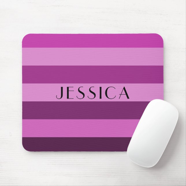 Pink And Purple Striped Pattern Personalize Name Mouse Pad (With Mouse)