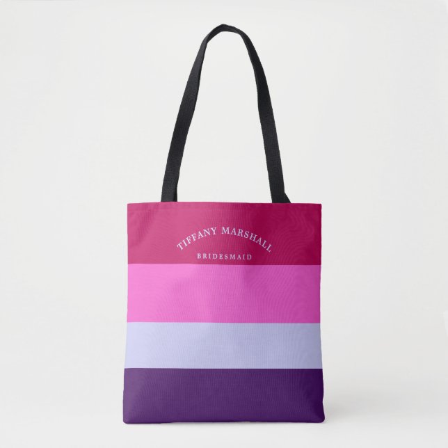 Pink and Purple Stripes Pattern Bridemaid Tote Bag (Front)