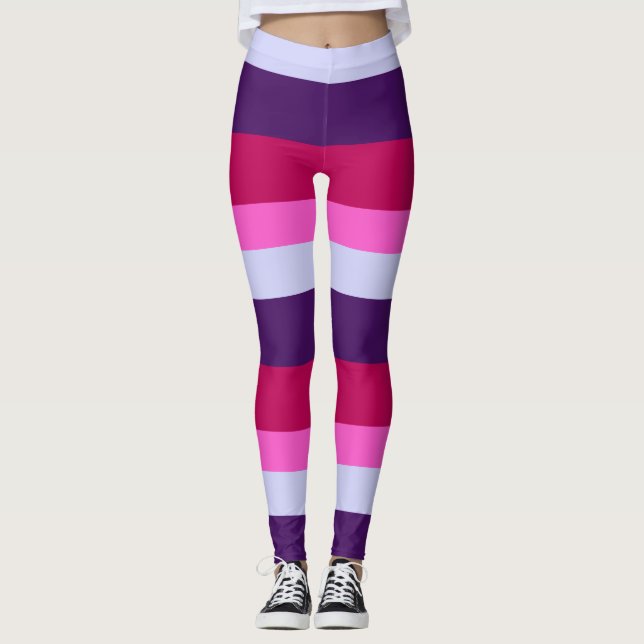 Pink and Purple Stripes Pattern Leggings (Front)