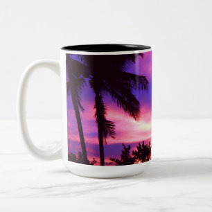 Pink and Purple Sunset Palm Tree Two-Tone Coffee Mug