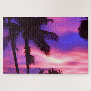 Pink and Purple Sunset Palm Trees Jigsaw Puzzle