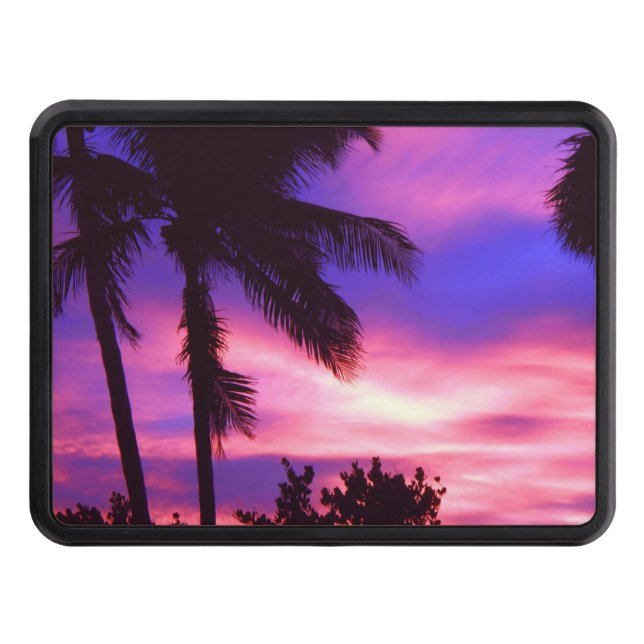Pink and Purple Sunset Palm Trees Trailer Hitch Cover (Front)