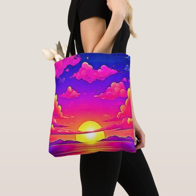 Pink and Purple Sunset Tote Bag (Close Up)