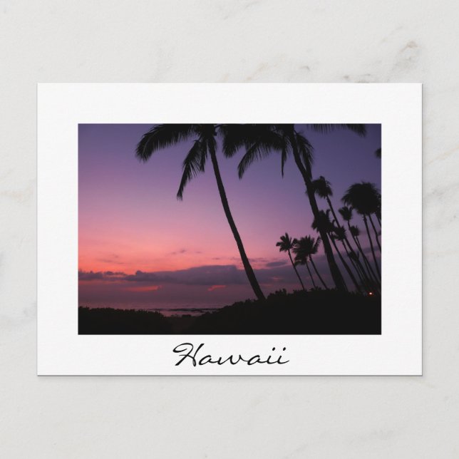 Pink and purple sunset white Hawaii postcard (Front)