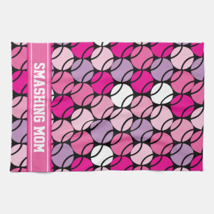 🎾 Pink and purple tennis balls, with initial  Kitchen Towel
