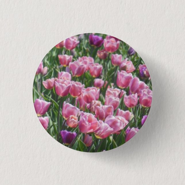 Pink and Purple Tulip Garden 1 Inch Round Button (Front)