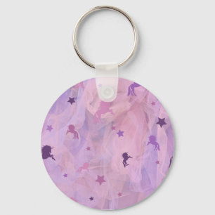 pink and purple unicorn and star design- girls squ keychain
