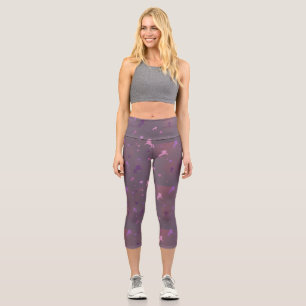 pink and purple unicorn and stars pattern capri leggings