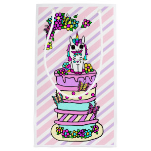 Pink and Purple Unicorn on a Birthday Cake Small Gift Bag
