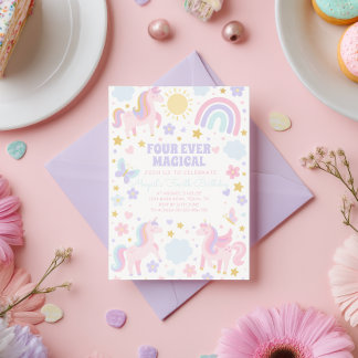 Pink and Purple Unicorn Rainbow Party Invite
