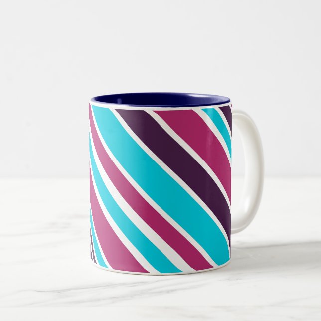 Pink And Purple violet Striped Two-Tone Coffee Mug (Front Right)