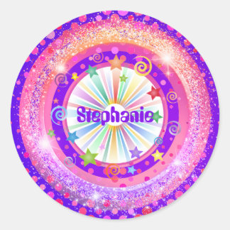 Pink and Purple Votre Nom Sticker Classic Round