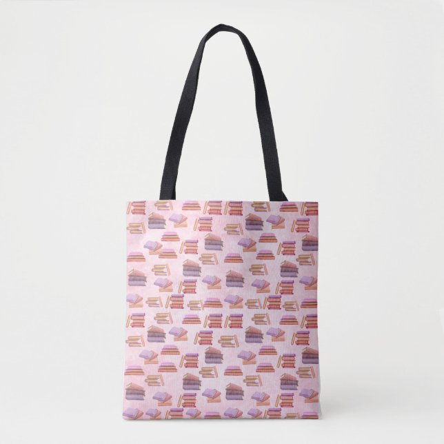 Pink and Purple Watercolor book pattern library  Tote Bag (Front)